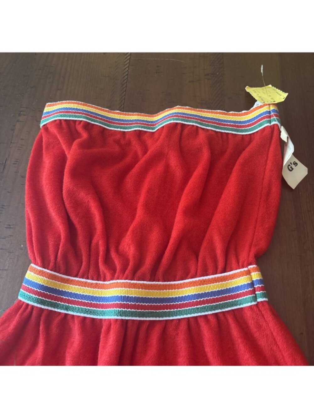 Vintage Red Terry cloth Dress Sundress Yellow Trim Size Large NOS 1970’s Runs Sm - Picture 2 of 8